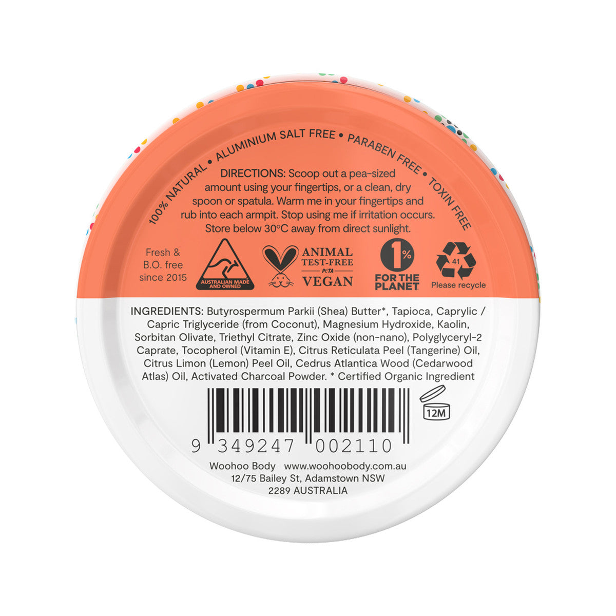 Woohoo Deodorant Paste Tango (Sensitive Bicarb Free) Tin 60g | made in Australia