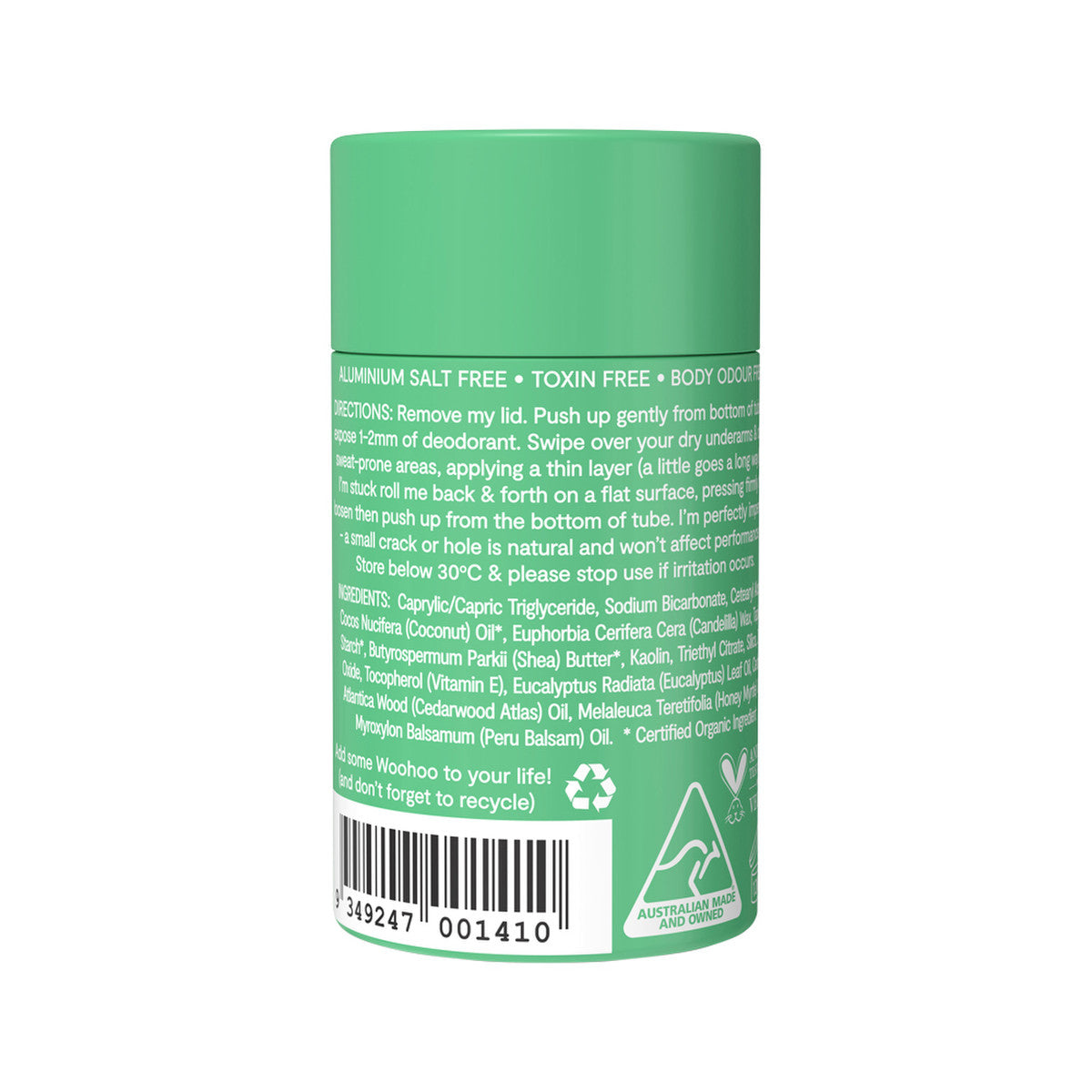 Woohoo Deodorant & Anti-Chafe Stick Wild (Ultra Strength Unisex) 60g | made in Australia